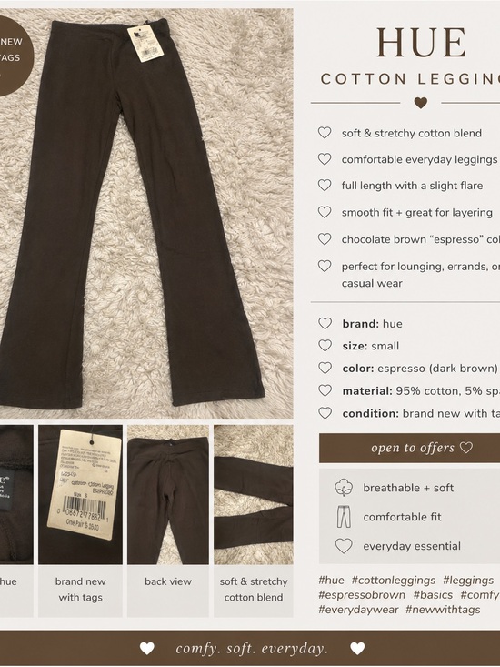 HUE Pants - HUE Dark Brown Stretch Cotton Blend Leggings